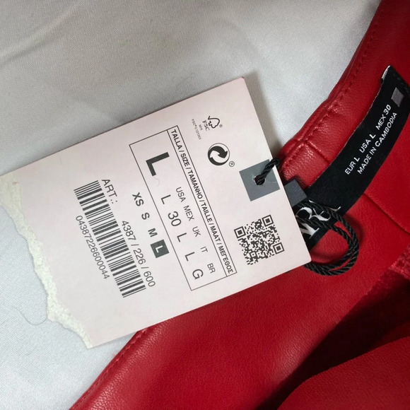 Zara | Red Pleather Front Knot Mini Skirt - Large NWTs - Picture 4 of 5